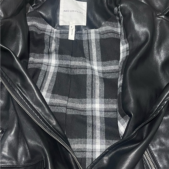 Avec Les Filles Oversized Faux Leather Cropped Biker Jacket - Black - M - Picture 11 of 11